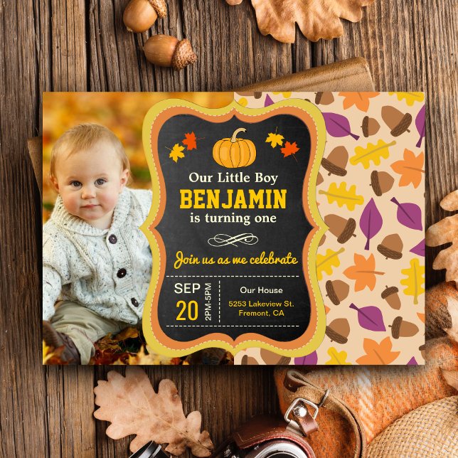 Söt liten pumpa 1-års födelsedagsfoto inbjudan (Skapare uppladdad)