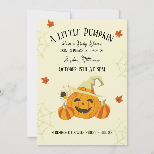 Söt liten pumpa baby shower-kort halloween inbjudningar (Framsida)