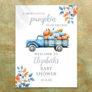 Söt liten pumpa Blå Baby Shower Välkomstskylt Poster
