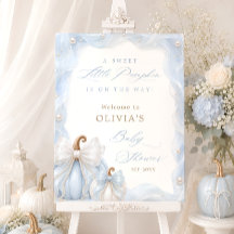 Söt Liten Pumpa Blå Band Baby Shower Välkommen