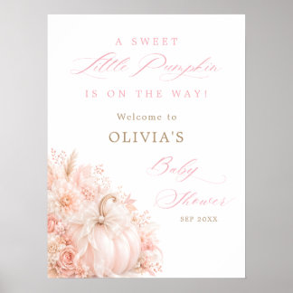 Söt Liten Pumpa Bow Fall Baby Shower Välkommen Poster