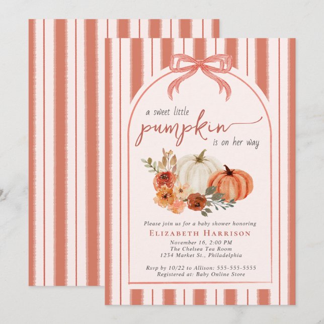 Söt Liten Pumpa Flick Baby Shower Inbjudningar (Fram/baksida)