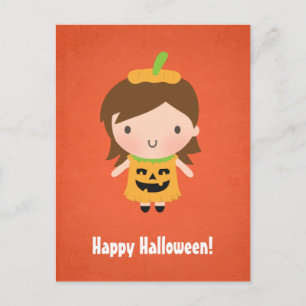 Söt Liten Pumpa Flicka Barn Halloween Vykort
