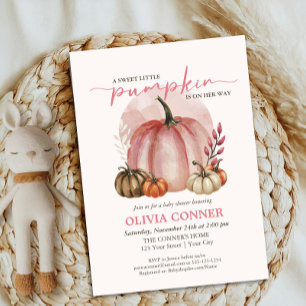 Söt Liten Pumpa Höst Autumn Rosa Bebis Shower Inbjudningar
