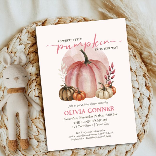 Söt Liten Pumpa Höst Autumn Rosa Bebis Shower Inbjudningar (Skapare uppladdad)