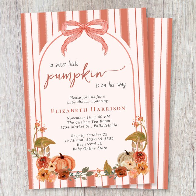 Söt Liten Pumpa Höst Baby Flicka Shower Inbjudningar (Sweet Little Pumpkin Fall Baby Girl Shower Invitation)