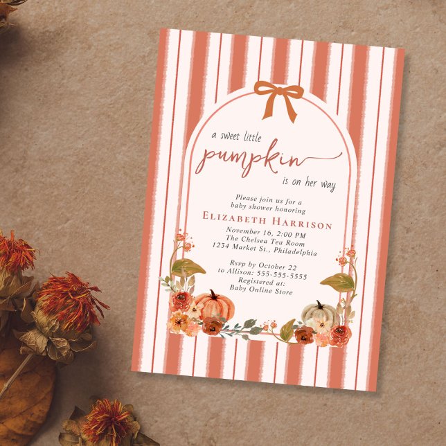 Söt Liten Pumpa Höst Babyflicka Babyshower Inbjudningar (Sweet Little Pumpkin Fall Baby Girl Shower Invitation)
