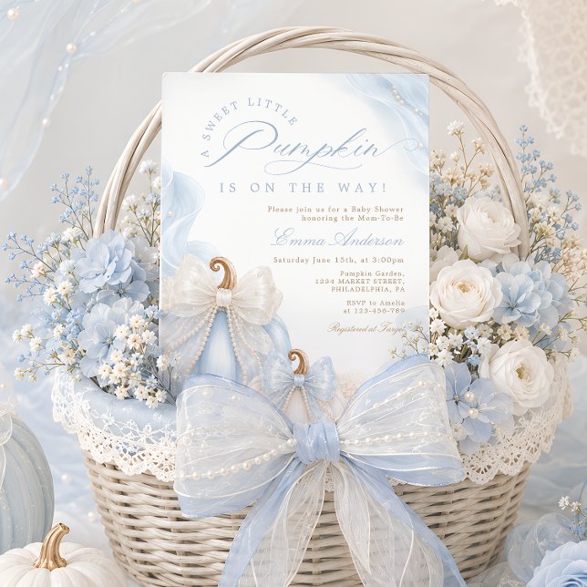 Söt Liten Pumpa Höst Blå Baby Shower Inbjudningar (Skapare uppladdad)