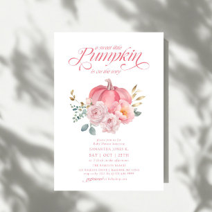 Söt Liten Pumpa Rosa Blommig Höst Baby Shower Inbjudningar