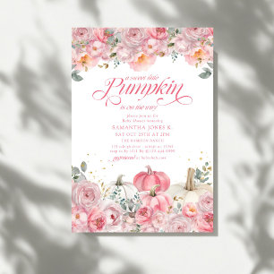 Söt Liten Pumpa Rosa Blommig Höst Baby Shower Inbjudningar