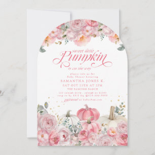 Söt Liten Pumpa Rosa Blommig Höst Bebis Shower Inbjudningar