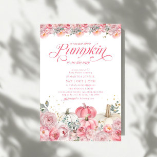Söt Liten Pumpa Rosa Blommig Höst Bebis Shower Inbjudningar