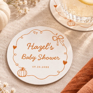 Söt Liten Pumpa Whimsical Doodle Bebis Shower Underlägg Papper Rund