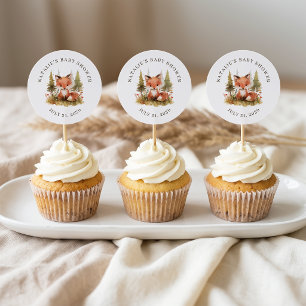 Söt Liten Räv Baby Shower Favor Topper Runt Klistermärke