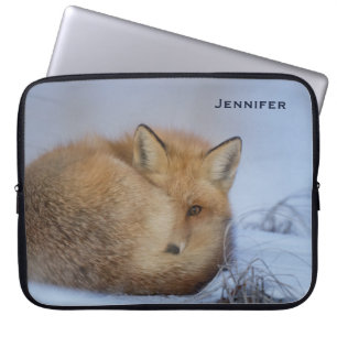 Söt liten räv hoprullad vinterfoto laptop fodral