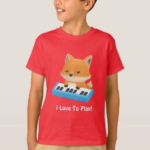 Söt Liten Räv Jag älskar att Spela Piano Barn T-Sh Tröja