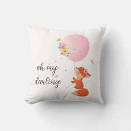 Söt liten räv med rosa blommigt ballong kudde