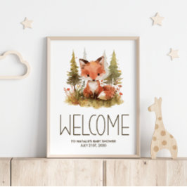 Söt liten räv randig välkomstskylt för baby shower poster