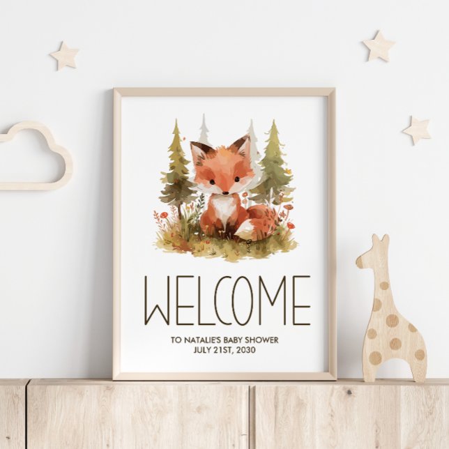 Söt liten räv randig välkomstskylt för baby shower poster (Skapare uppladdad)