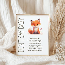Söt liten räv Säga inte baby shower-spel Poster