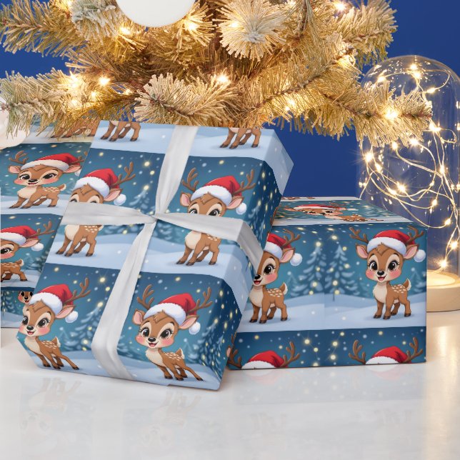 Söt liten ren med julhatt presentpapper (Helgdagar)