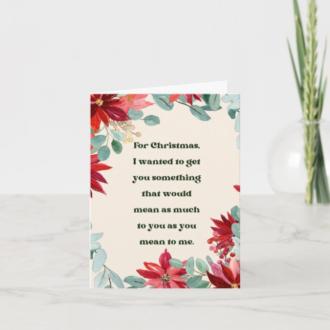 Söt liten röd lastbil med en julgran skämt helgkort (Framsida)