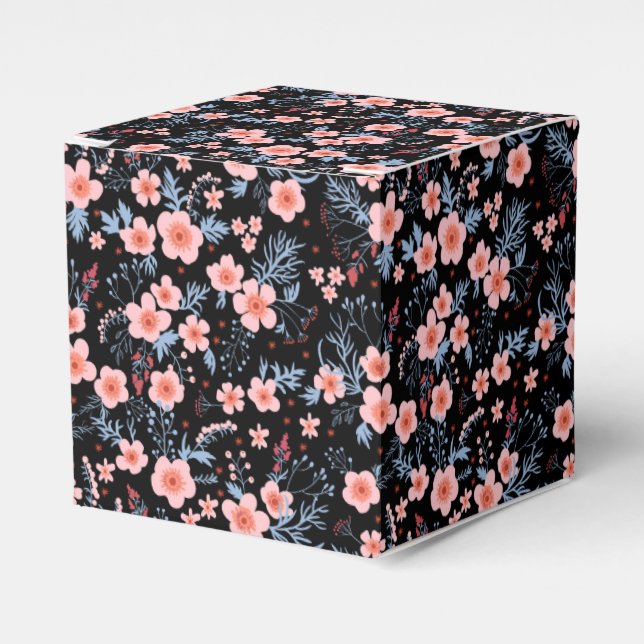 Söt liten rosa blomma med svart bakgrund presentaskar (Framsidan Sidan)