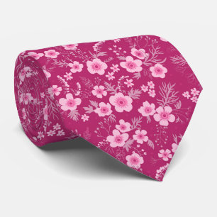 Söt liten rosa blommig med magenta bakgrund slips
