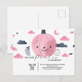 söt liten rosa halloweenpumpafödelsedagsinbjudan vykort