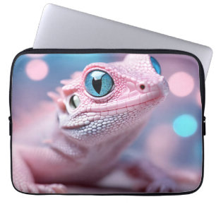 Söt liten rosa ödla med stora blå ögon laptop fodral