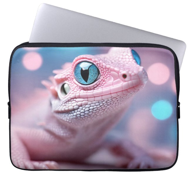 Söt liten rosa ödla med stora blå ögon laptop fodral (Framsidan)