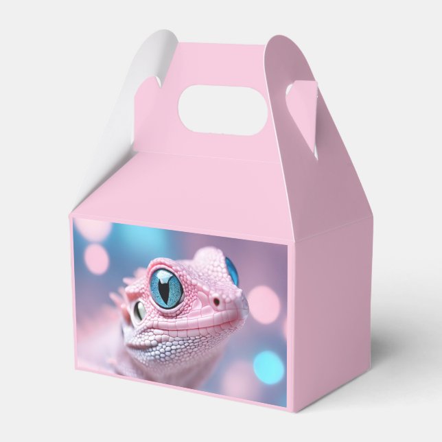 Söt liten rosa ödla med stora blå ögon presentaskar (Framsidan Sidan)