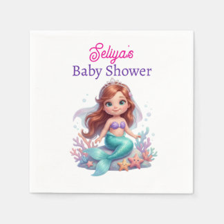 Söt liten sjöjungfru baby shower vattenflasketiket pappersservett