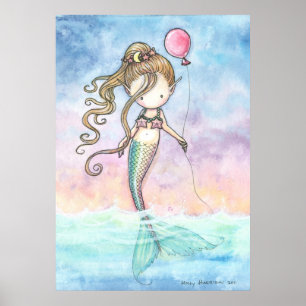 Söt Liten Sjöjungfru Med Ballongaffisch Poster