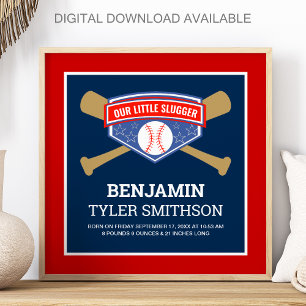 Söt liten Slugger Baseboll Baby Födelsestatistik Poster