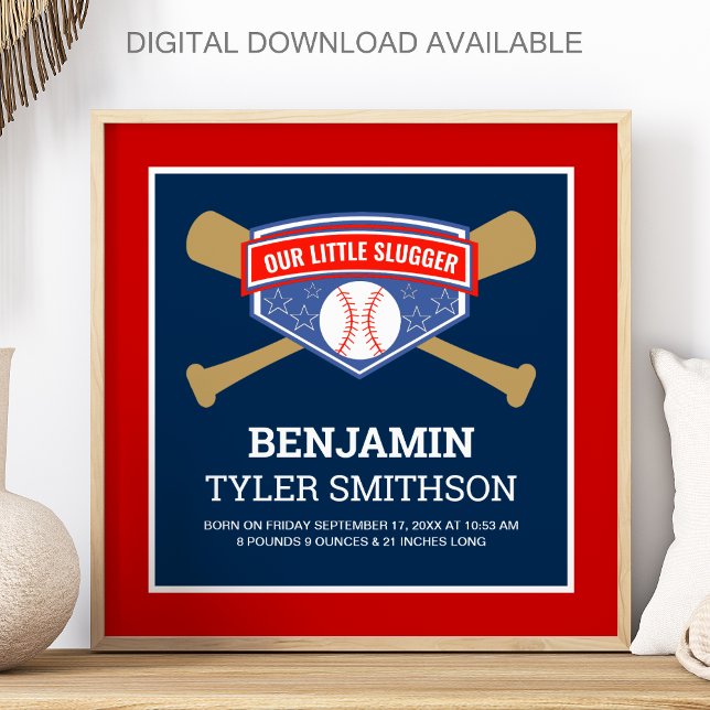 Söt liten Slugger Baseboll Baby Födelsestatistik Poster (Skapare uppladdad)