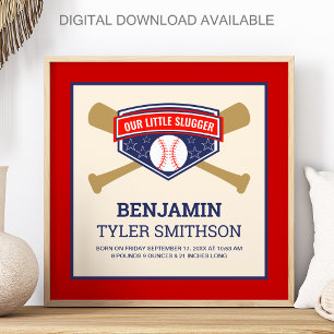 Söt liten Slugger Baseboll Baby Födelsestatistik Poster