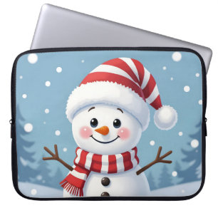 Söt liten snöman med halsduk och hatt laptop fodral