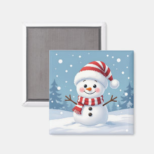 Söt liten snöman med halsduk och hatt magnet