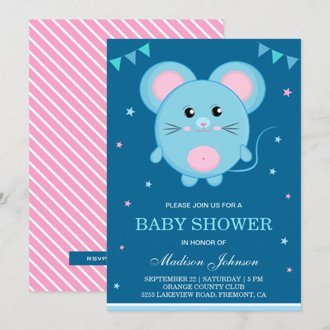 Söt Liten Socker Mus Bebis Babyshower Inbjudningar (Fram/baksida)