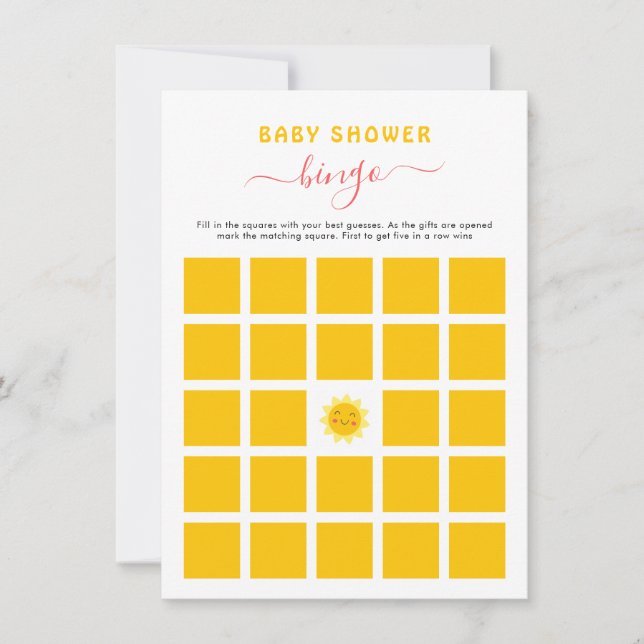 Söt Liten Solsken Baby Shower Bingo Spelkort Inbjudningar (Framsida)