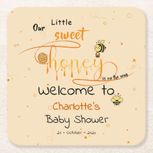 Söt Liten Söt Honung Droppande Baby Shower Underlägg Papper Kvadrat