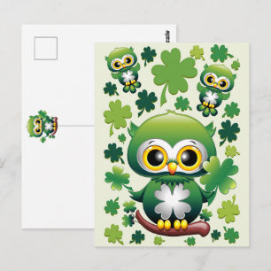 Söt liten St. Patrick-serie om uggla Vykort