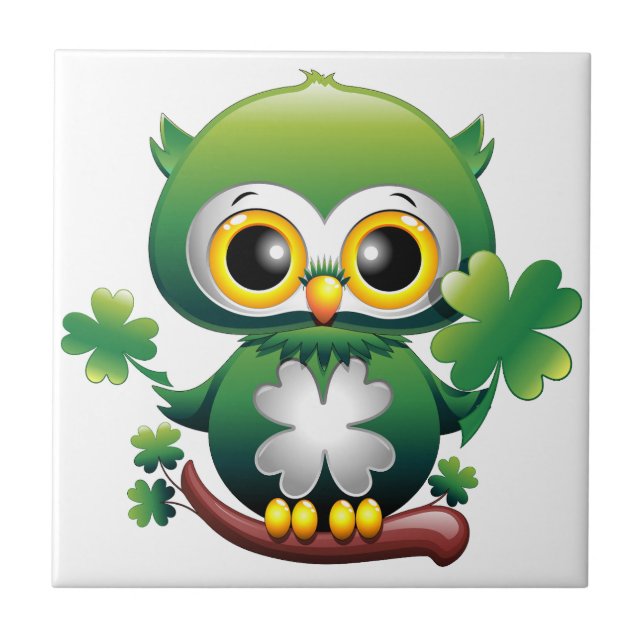 Söt liten St. Patrick-uggla tecknad film Kakelplatta (Framsidan)