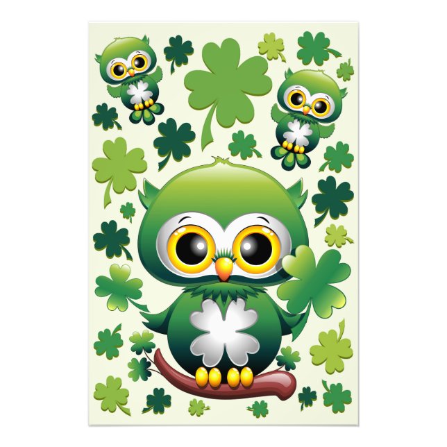 Söt liten St. Patricksdag-ugglekartong Fototryck (Framsidan)