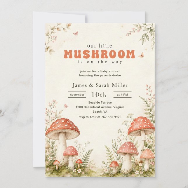 Söt Liten Svamp Skogs Baby Shower Inbjudningar (Framsida)