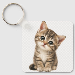 Söt liten tabby-katten fyrkantig aluminiumnyckelri nyckelring