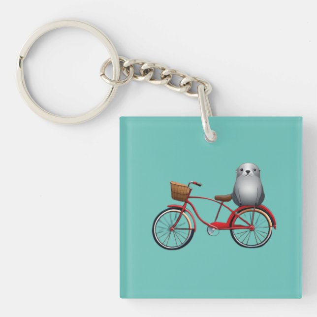 Söt liten tecknad säl på en cykel (Framsidan)