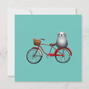 Söt liten tecknad säl på en cykel inbjudningar