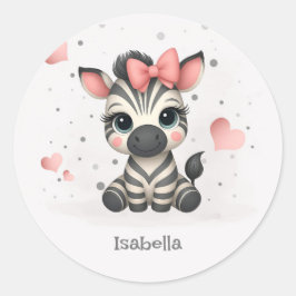 Söt liten tecknad zebra runt klistermärke